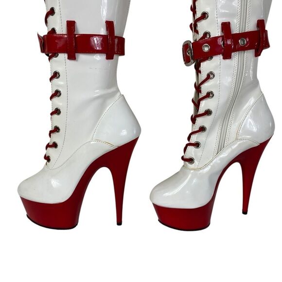 Funtasma Medic boots 6 Pleaser Wht/ Red lace up, zip, buckles - Picture 7 of 9